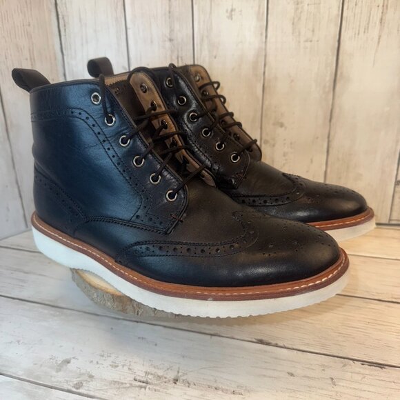 Ted Baker London Salino Black Leather Wingtip Brogue Boots US SIze 10 - Picture 2 of 11